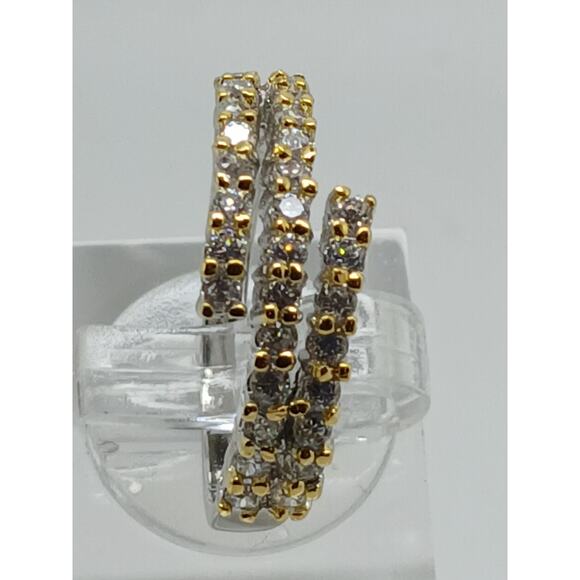 Elegant Vintage 2-Tone White Yellow Gold Plated Cocktail Sim Diamond Ring Size 7 - Picture 9 of 9